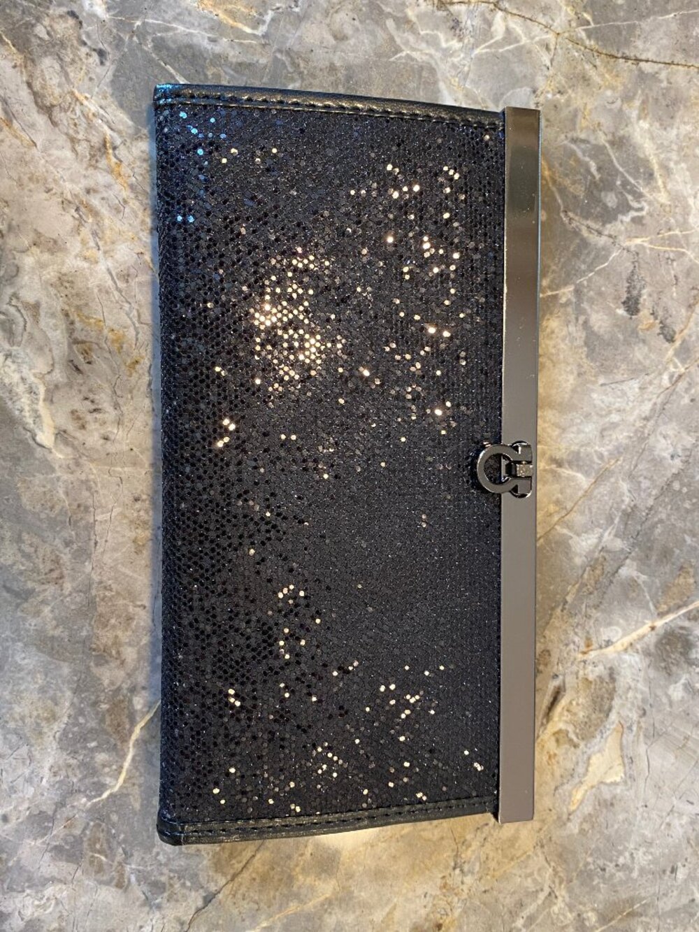 Sparkle Black Formal Wallet Mini Clutch with Metal Clasp Shimmer